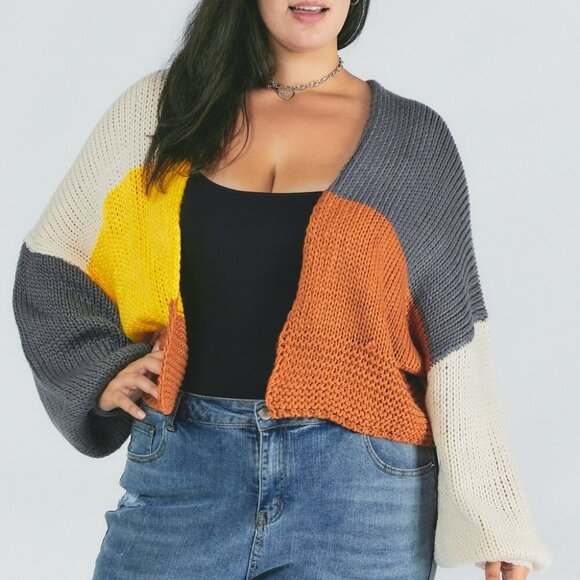 DAVI & DANI COLOUR BLOCK LONG SLEEVE CARDIGAN SIZE MEDIUM - Picture 7 of 8